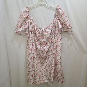 Pretty Little Thing Plus Pink Ditsy Short Puff Sleeve Mini Dress, Size 26